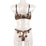 Sexy Romantic Flower Embroidery See-Through Sexy Suit For Women