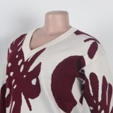 Sexy Leaf V-Neck Pullover Long-Sleeved Sweater Two-Piece Set