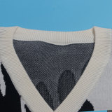 Sexy Leaf V-Neck Pullover Long-Sleeved Sweater Two-Piece Set