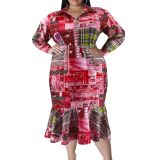 Plus Size Fall Women's Collared Open Long Sleeve Dress