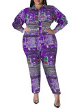 Plus Size Women's Fall Print Long Sleeve Jumpsuit