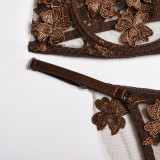 Sexy Romantic Flower Embroidery See-Through Sexy Suit For Women