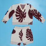 Sexy Leaf V-Neck Pullover Long-Sleeved Sweater Two-Piece Set