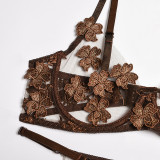 Sexy Romantic Flower Embroidery See-Through Sexy Suit For Women