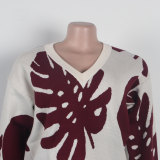Sexy Leaf V-Neck Pullover Long-Sleeved Sweater Two-Piece Set