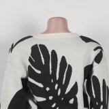 Sexy Leaf V-Neck Pullover Long-Sleeved Sweater Two-Piece Set