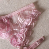 Summer Pink Big Heart Print Underwired Bra Thong Sexy Lingerie Three-Piece