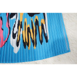 Women's Fashion Pressed Pleated Blouse Printed Turtleneck Loose Top