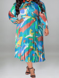 Plus Size Fall Women's Pleated Long Sleeve Dress