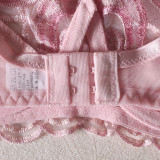 Summer Pink Big Heart Print Underwired Bra Thong Sexy Lingerie Three-Piece