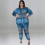 Plus Size Women's Fall Print Long Sleeve Jumpsuit
