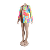 Casual Fashion Multi-Color Print Fashion Blazer Top