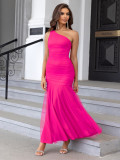 Sexy Fashion Slash Shoulder Ruch Mesh Formal Party Dress