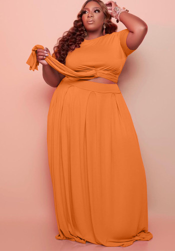 Fall Winter Plus Size Women's Casual Two Piece Skirt Set With Pockets