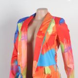 Casual Fashion Multi-Color Print Fashion Blazer Top