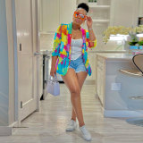 Casual Fashion Multi-Color Print Fashion Blazer Top