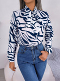 Autumn And Winter Chic Color Contrast Striped Tie Lantern Sleeve Chiffon Shirt Women's Clothing