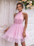 Sexy Low Back Halter Neck A-Line Party Dress