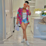 Casual Fashion Multi-Color Print Fashion Blazer Top