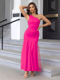 Sexy Fashion Slash Shoulder Ruch Mesh Formal Party Dress