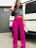 Women's Fashion Casual Solid Pocket Cargo Pants