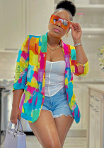 Casual Fashion Multi-Color Print Fashion Blazer Top