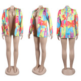 Casual Fashion Multi-Color Print Fashion Blazer Top