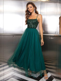 Summer Fashion Sexy Sequin Mesh Patchwork Evening Dress