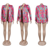 Casual Fashion Multi-Color Print Fashion Blazer Top