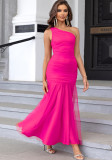 Sexy Fashion Slash Shoulder Ruch Mesh Formal Party Dress