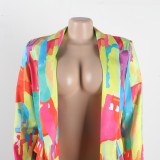 Casual Fashion Multi-Color Print Fashion Blazer Top