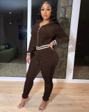 Women Long Sleeve Zipper Top and Pant Two-Piece Set