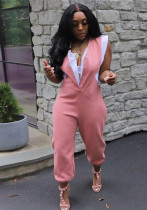 Sexy Slim Solid Patchwork Contrast Pocket Slim Jumpsuit