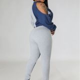 Women's Fall Shoulder Cutout Top Colorblock Metallic Trousers Casual Two Piece Set