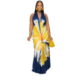 Women's Fashion Low Back Halter Neck Gown Print Maxi Dress