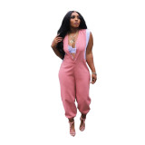 Sexy Slim Solid Patchwork Contrast Pocket Slim Jumpsuit