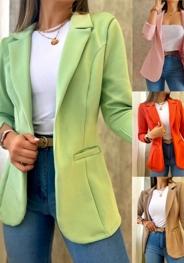 Women Fall Solid Long Sleeve Turndown Collar Jacket