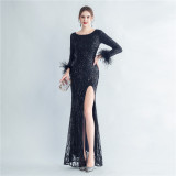 Plus Size Women Sequined Formal Party Maxi Evening Dress