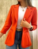 Women Fall Solid Long Sleeve Turndown Collar Jacket