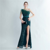 Plus Size Women Sequined Formal Party Maxi Evening Dress