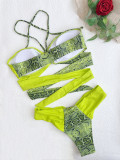 Women Bikini Snake Pattern Colorblock Sexy Swimwear