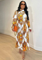 Women Autumn Printed Long Sleeve Pleated Dress Women Autumn Printed Long Sleeve Pleated Dress