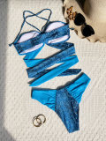 Women Bikini Snake Pattern Colorblock Sexy Swimwear
