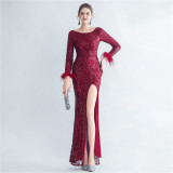 Plus Size Women Sequined Formal Party Maxi Evening Dress