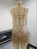 Women Sexy Backless Sequin Tassel Jumpsuit
