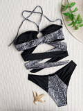 Women Bikini Snake Pattern Colorblock Sexy Swimwear