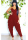 Women's Fashion Solid Color V-Neck Straps Low Back Jumpsuit One Piece Wide Leg Pants