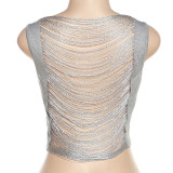 Summer Women's Fashion Hollow Out Tassel Round Neck Street Trendy Sleeveless Top