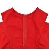 Women's Fashion Solid Color V-Neck Pleated Slit Maxi Dress