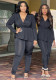 Africa Plus Size Women's Deep V Neck Long Sleeve Pencil Pant Set